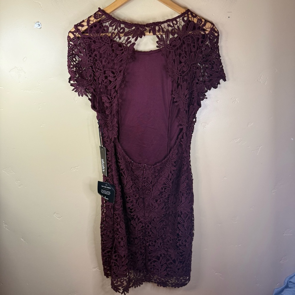 NWT Lulu's Size XL Lace Detailed Backless Mini Dress Burgundy Formal Wedding - Picture 7 of 8